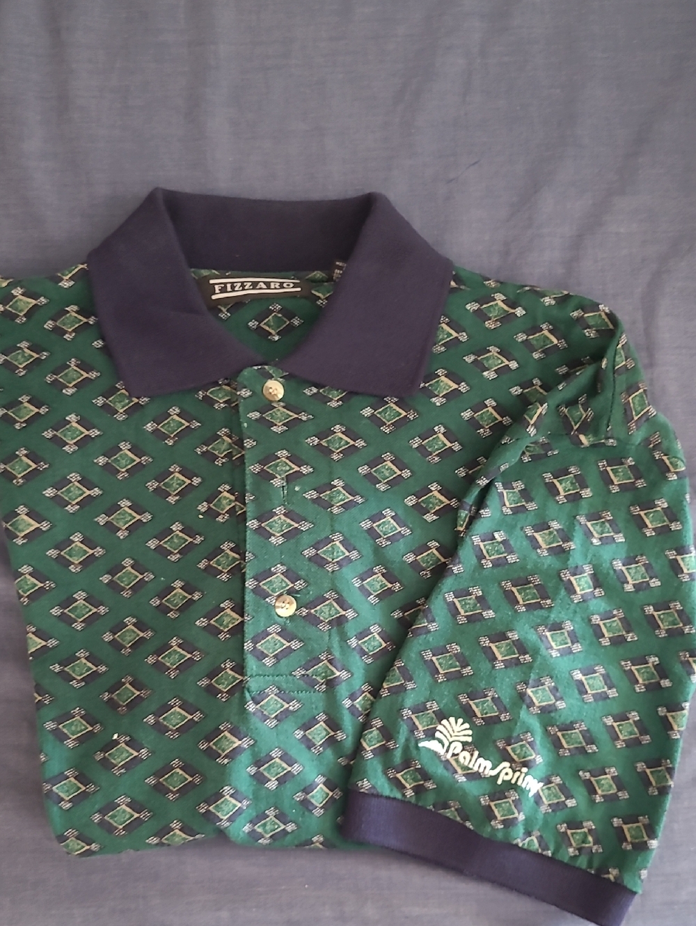 Fizzaro Green Patterned Polo with Navy Collar
